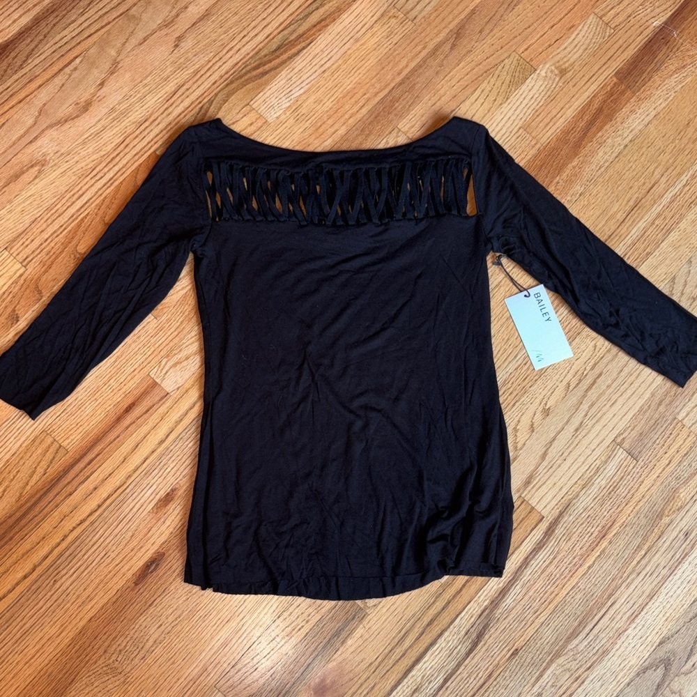Bailey 44 small Black Long Sleeve Top with Cut-Out Design
